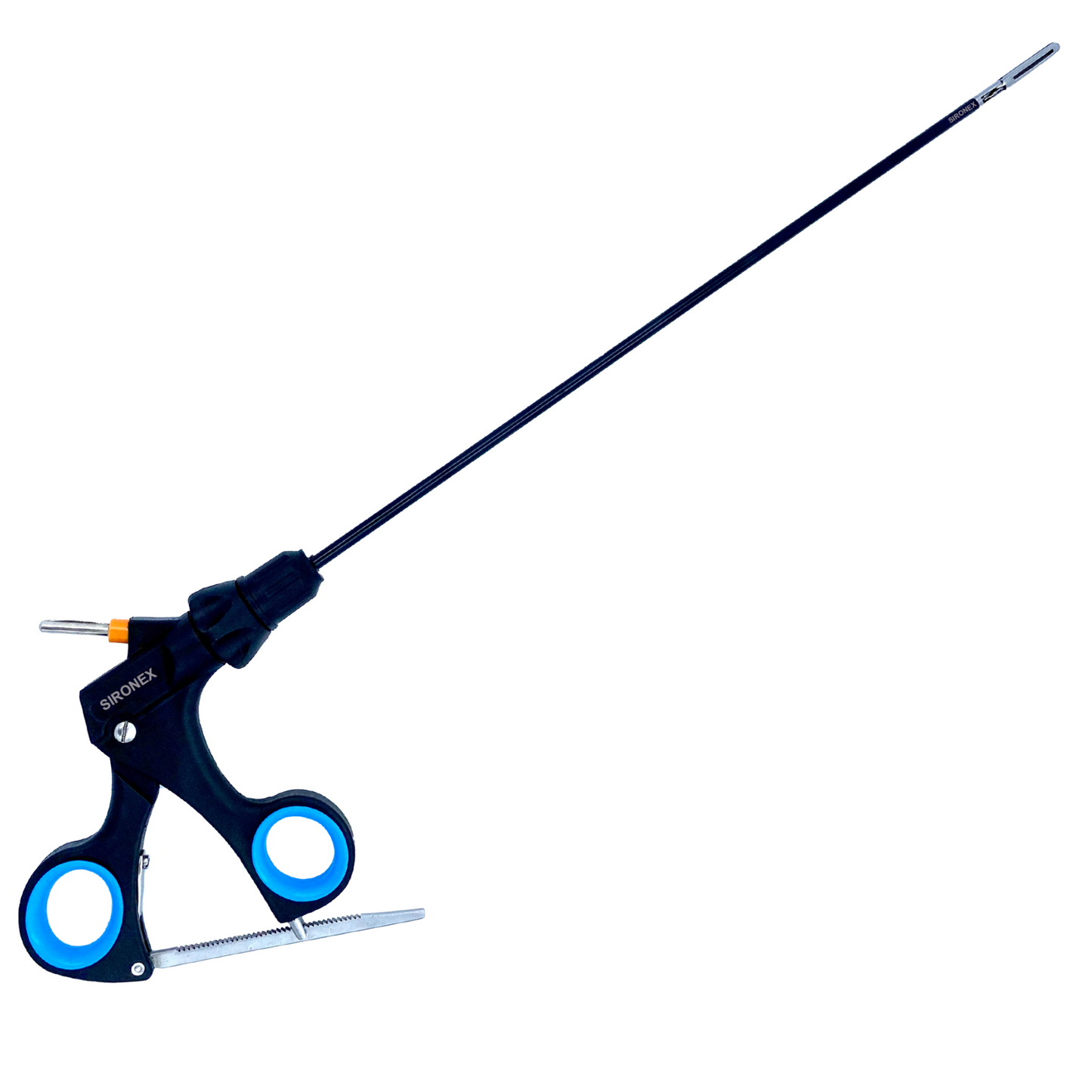 SIRONEX laparoscopic fenestrated long bowel grasping forceps 5mm x 330mm reusable surgical instrument manufactured from premium surgical-grade stainless steel for atraumatic bowel grasping, tissue manipulation, and retraction during minimally invasive laparoscopic surgery. Fully autoclavable and compatible with standard 5mm trocars, making it suitable for hospitals, surgical centers, medical colleges, and professional gastrointestinal, bariatric, gynecology, urology, and general surgery procedures.