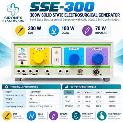 SSE-300 300W Electrosurgical Generator – Monopolar & Bipolar Cautery Machine