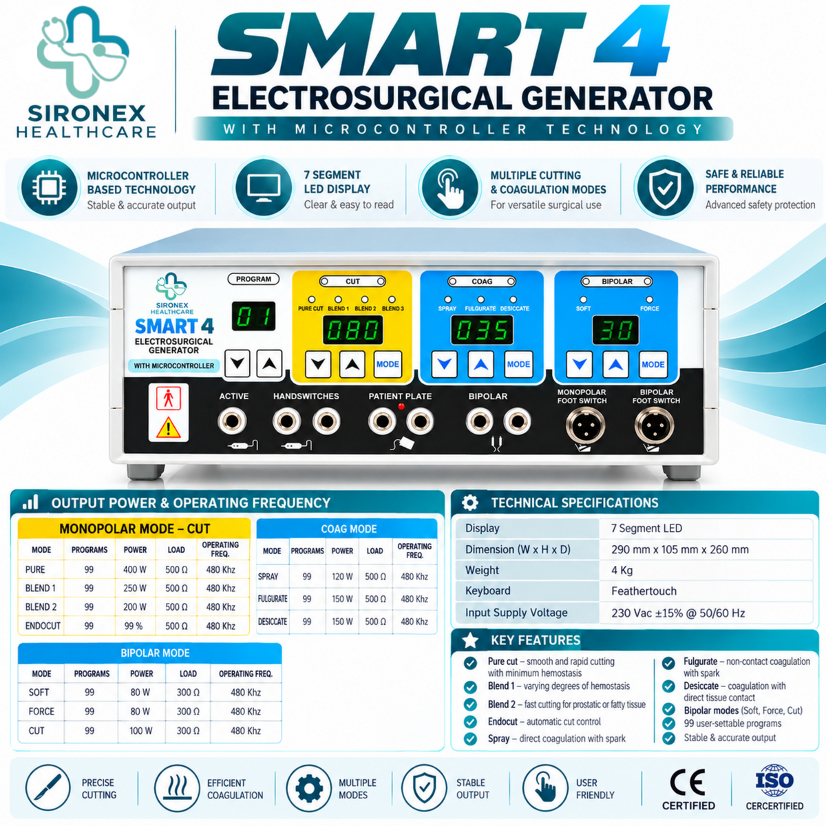 SMART-4 400W Digital Electrosurgical Generator Unit Cautery Machine