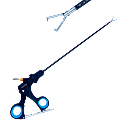 Sironex Laparoscopic Grasper Tenaculum 1x1 Tooth 5mm reusable stainless steel surgical instrument with ergonomic handle for secure tissue grasping, precision control, and reliable performance in laparoscopic procedures for hospitals, clinics, and surgical centers across India.