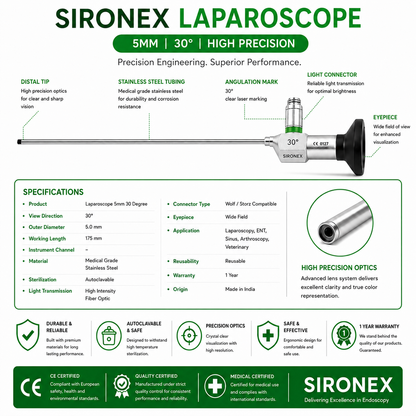 Laparoscope 5mm 30 Degree Rigid Endoscope Reusable HD