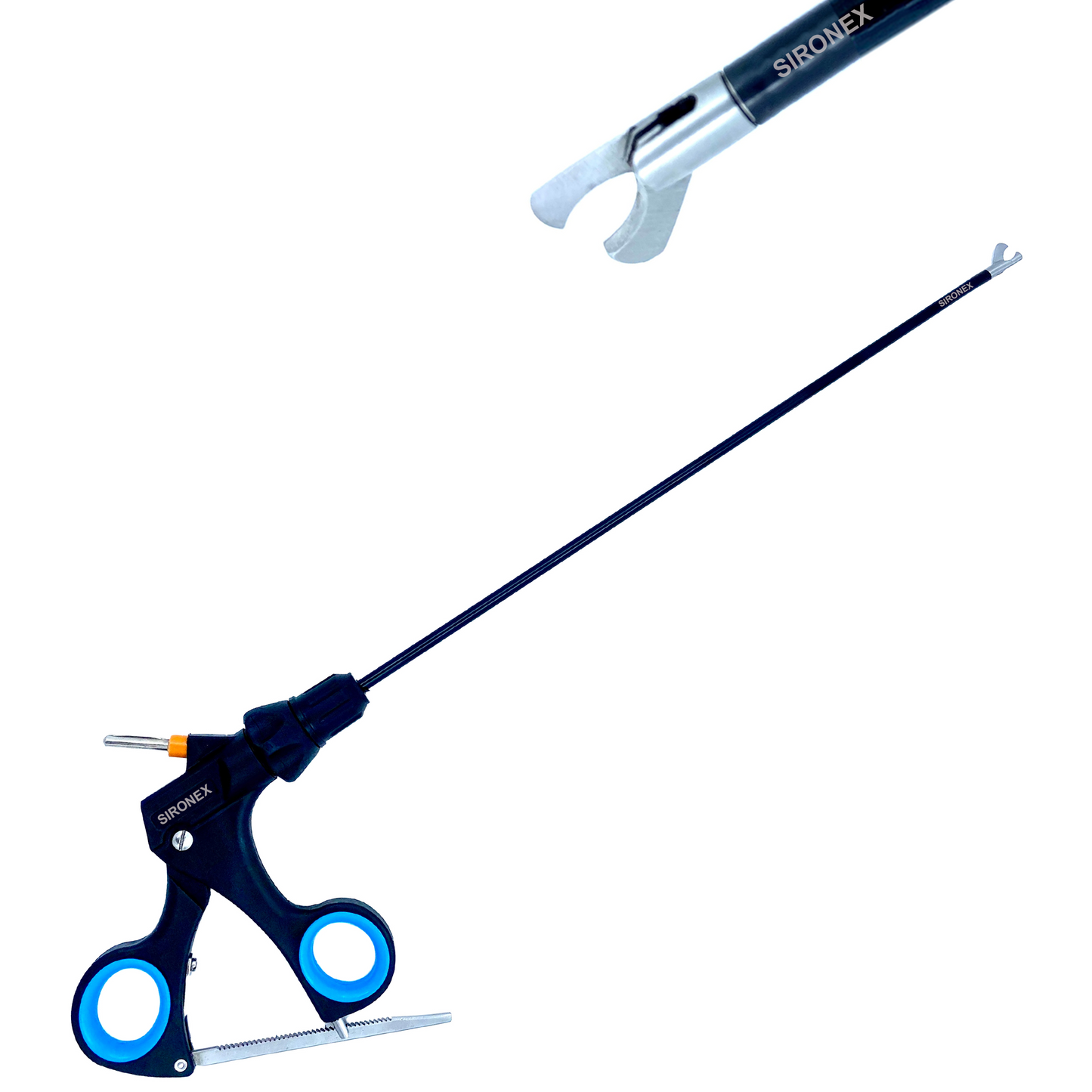 SIRONEX laparoscopic hook scissors 5mm x 330mm reusable surgical instrument manufactured from premium surgical-grade stainless steel for precise tissue cutting, sharp dissection, and surgical manipulation during minimally invasive laparoscopic procedures. Fully autoclavable and compatible with standard 5mm trocars, making it suitable for hospitals, surgical centers, medical colleges, and professional general surgery, gynecology, urology, and gastrointestinal surgery.