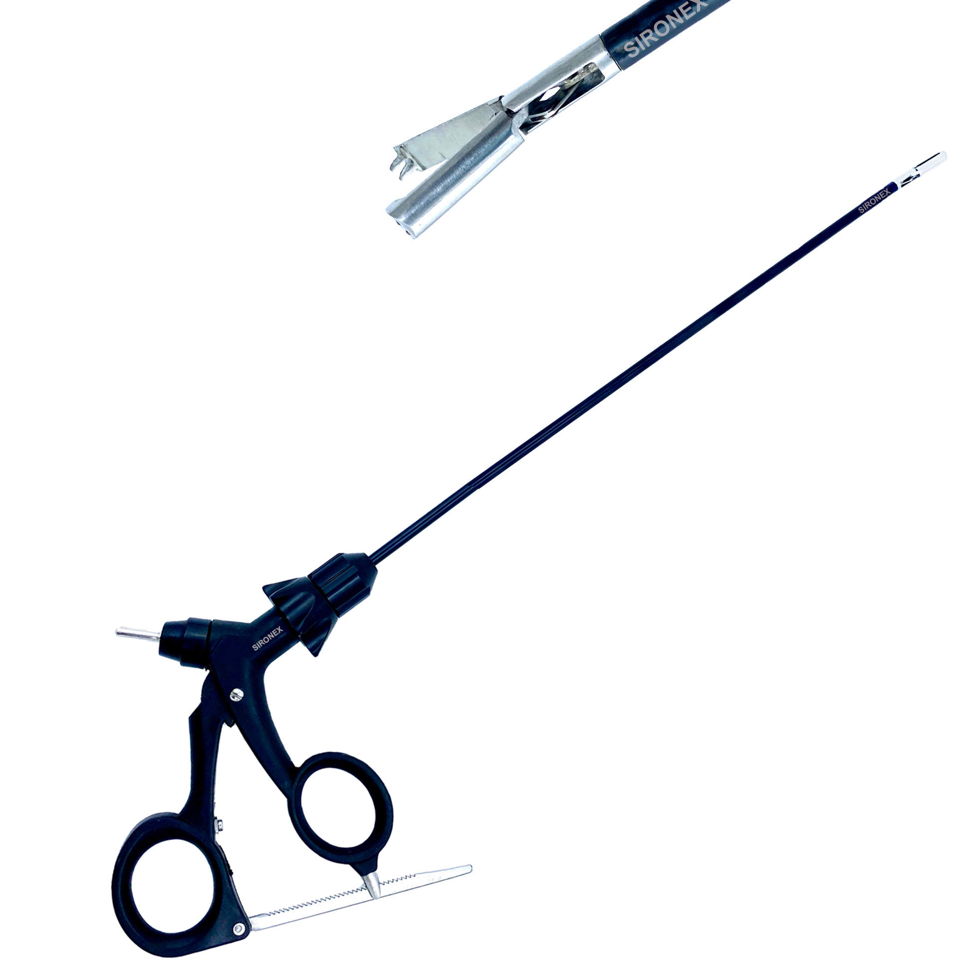 SIRONEX laparoscopic toothed grasping forceps Storz pattern 2x3 jaw 5mm x 330mm reusable surgical instrument manufactured from premium surgical-grade stainless steel for firm tissue grasping, traction, and manipulation during minimally invasive laparoscopic surgery. Fully autoclavable and compatible with standard 5mm trocars, making it ideal for hospitals, surgical centers, medical colleges, and professional general surgery, gynecology, gastrointestinal surgery, and urology procedures.