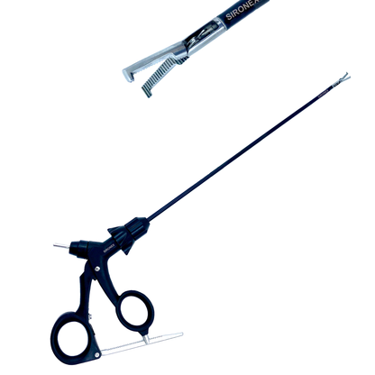 SIRONEX laparoscopic 90° right angle forceps Storz pattern 5mm x 330mm reusable surgical instrument manufactured from premium surgical-grade stainless steel for vessel isolation, blunt dissection, tissue grasping, and retraction during minimally invasive laparoscopic surgery. Fully autoclavable and compatible with standard 5mm trocars, making it ideal for hospitals, surgical centers, medical colleges, and professional general surgery, hepatobiliary surgery, gynecology, gastrointestinal surgery, and urology 