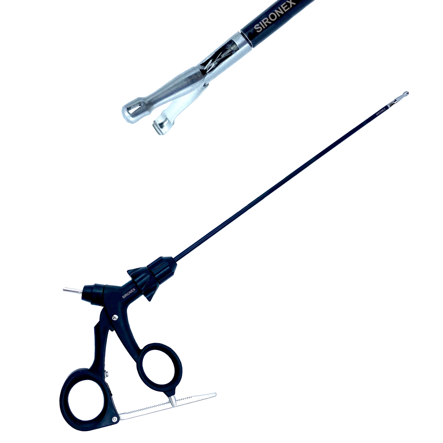 SIRONEX laparoscopic Babcock forceps Storz pattern 5mm x 330mm reusable surgical instrument manufactured from premium surgical-grade stainless steel for atraumatic tissue grasping, bowel manipulation, appendix handling, and tissue retraction during minimally invasive laparoscopic surgery. Fully autoclavable and compatible with standard 5mm trocars, making it ideal for hospitals, surgical centers, medical colleges, and professional general surgery, bariatric surgery, gynecology, gastrointestinal surgery, and