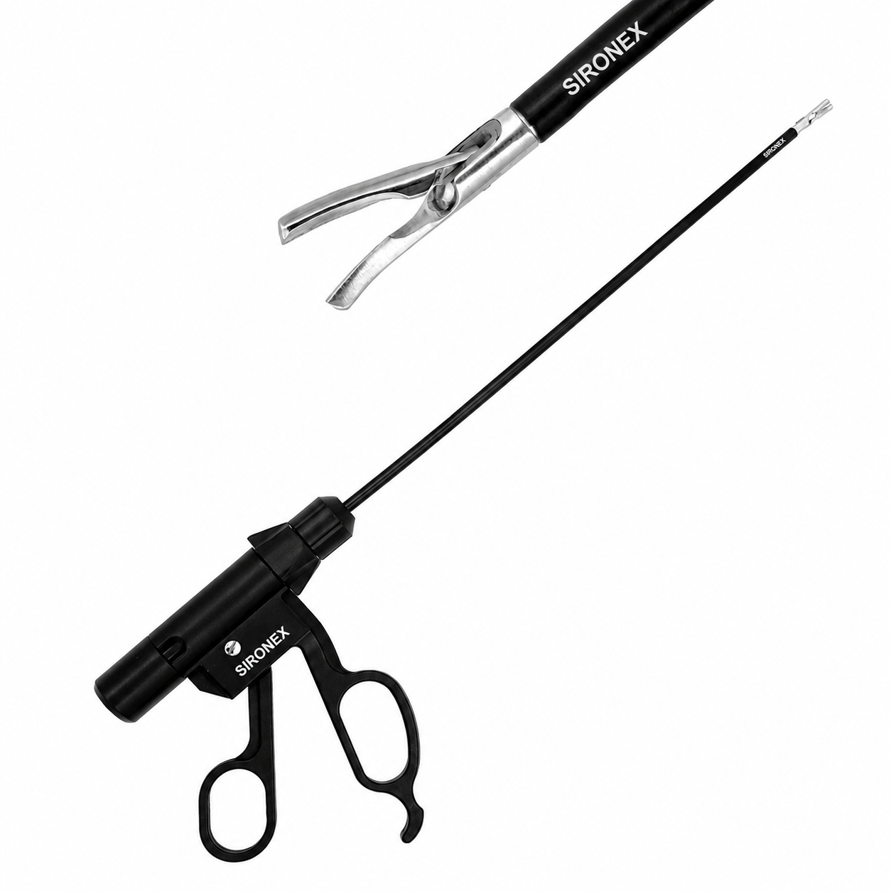 Explore the Sironex 5mm laparoscopic vessel sealer cutter with curved silver bipolar shearer design. Reusable premium-quality surgical instrument with durable construction for professional healthcare applications.