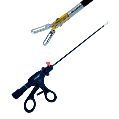The Sironex Healthcare Laparoscopic Bipolar Fenestrated Forceps is designed for secure grasping, precise bipolar coagulation, and controlled tissue handling during procedures. Its 5mm slim profile, ergonomic handle, and reusable surgical-grade stainless steel construction ensure durability, reliable performance, and easy sterilization for hospitals and surgeons. bowel bowl bipolar grasper best quality supplier  