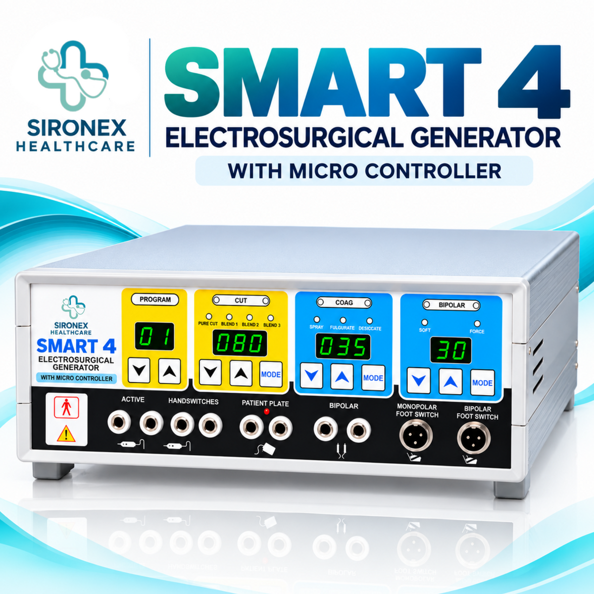 SIRONEX Healthcare SMART 4 400W Digital Electrosurgical Generator with Monopolar Cutting, Coagulation and Bipolar Modes