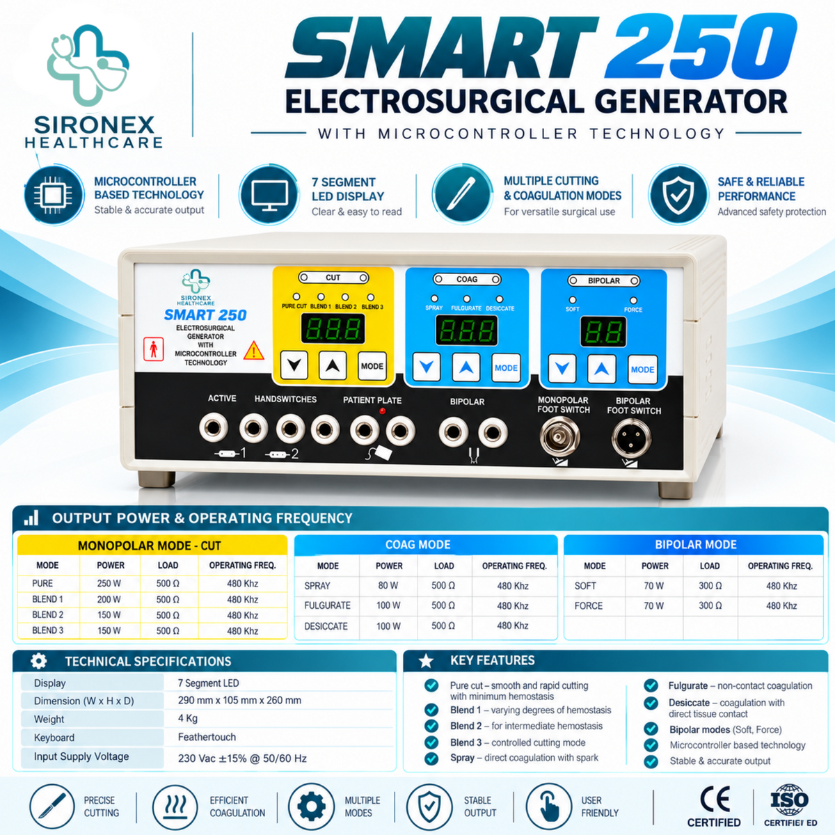 SMART-250 250W Digital Electrosurgical Unit Cautery Machine